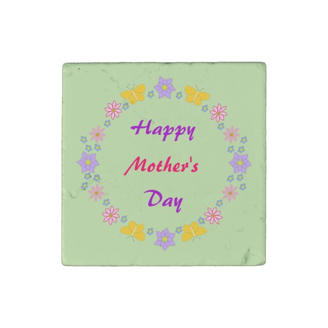 Mothers Day Flowers and Butterflies Custom Message Stone Magnet (Front)