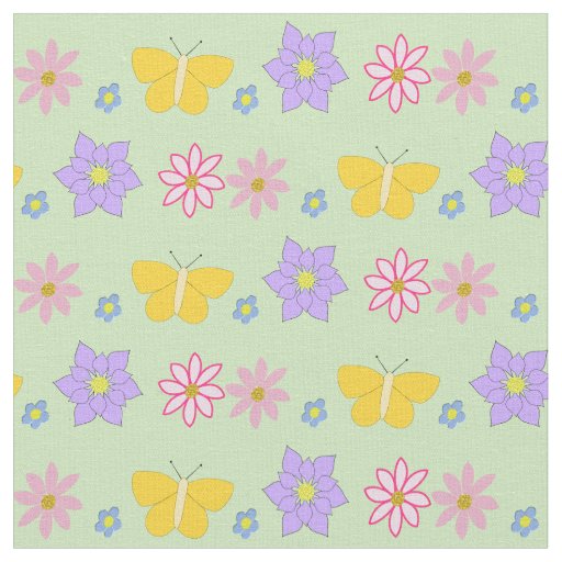 Mothers Day Flowers and Butterflies Patterned Fabric