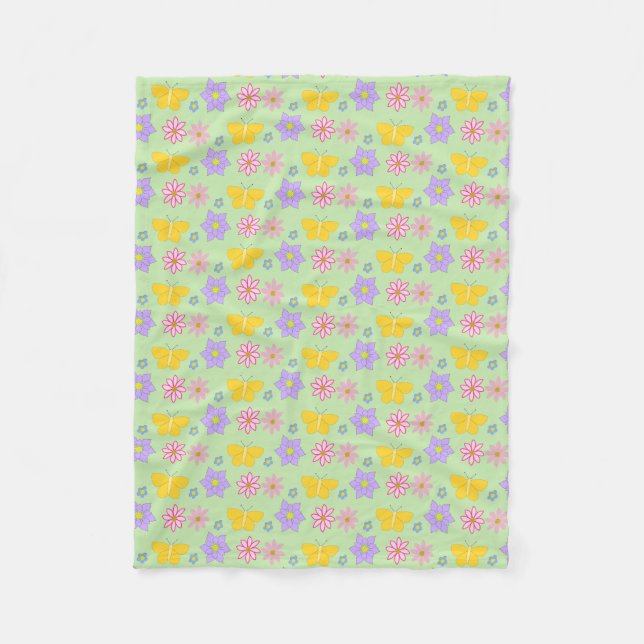 Mothers Day Flowers and Butterflies Patterned Fleece Blanket (Front)