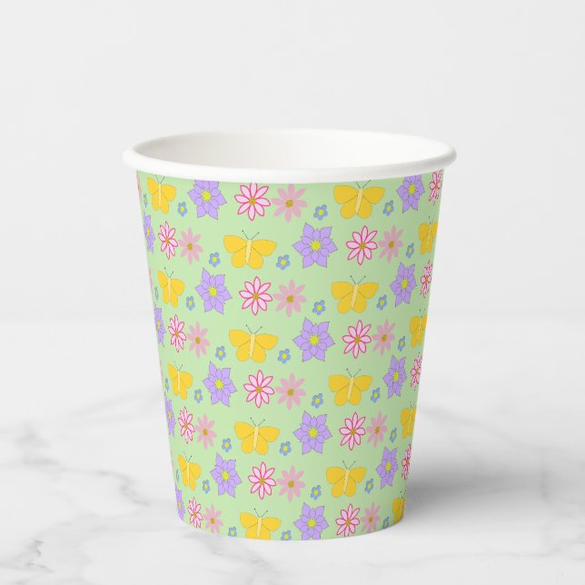 Mothers Day Flowers and Butterflies Patterned Paper Cups (Front)