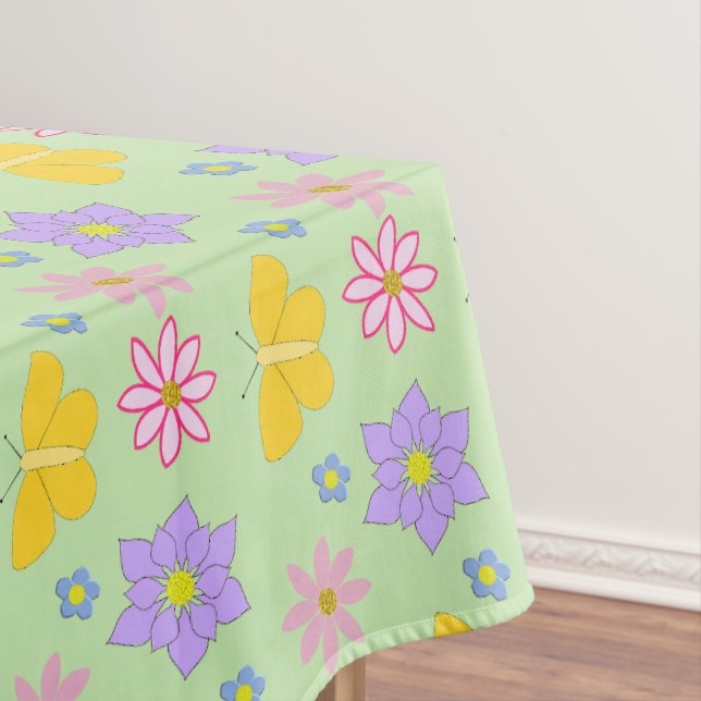 Mothers Day Flowers and Butterflies Patterned Tablecloth (In Situ)