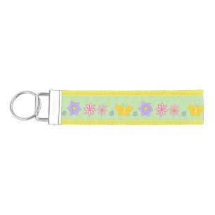 Mothers Day Flowers and Butterflies Patterned Wrist Keychain