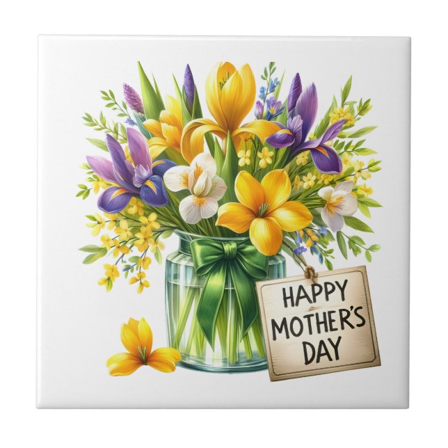 Mothers Day Flowers Ceramic Tile (Front)