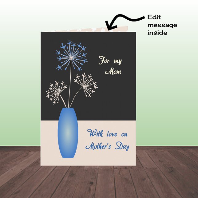 Mothers Day flowers in blue vase mom modern Card (Creator Uploaded)