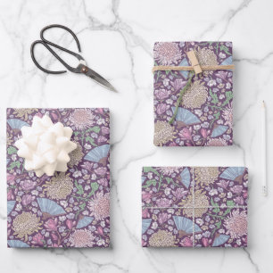 Mother's Day Flowers Mums Crocus Japanese Fans Wrapping Paper Sheets