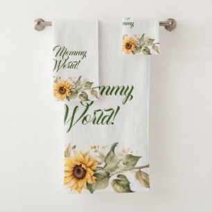 Mother's Day Flowers Sunflowers Watercolor Bath Towel Set
