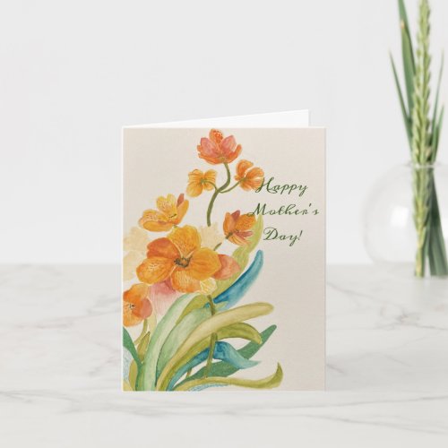Mothers Day Folded Orange Orchid Card