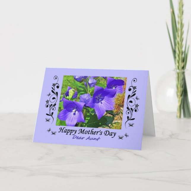 Mother's Day, for Aunt, purple flowers, curlicues Card (Front)