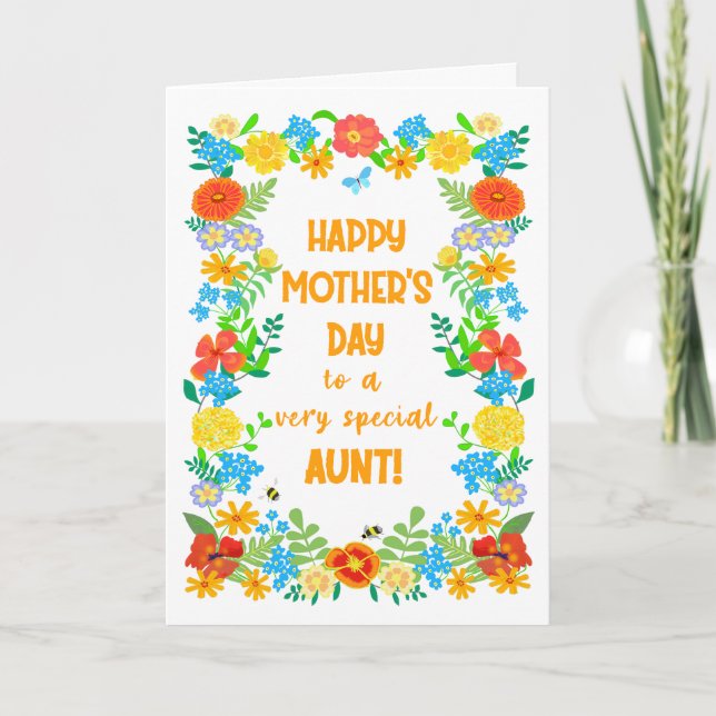 Mothers Day For Aunt with Pretty Floral Border Card (Front)