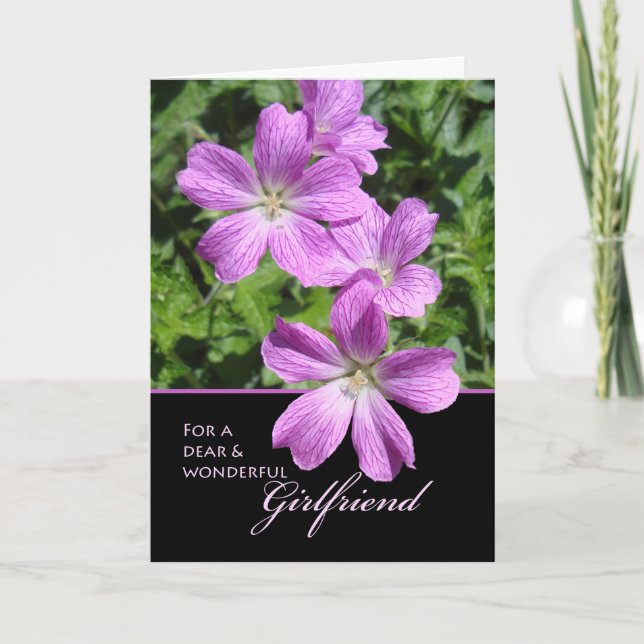 Mother's Day for Girlfriend, Purple Geraniums Card (Front)