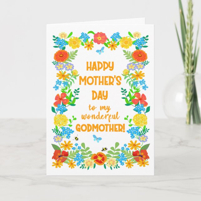 Mothers Day For Godmother with Floral Border Card (Front)