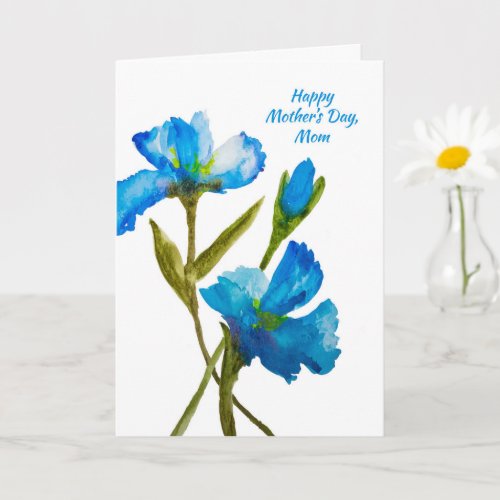 Mothers Day for Mom Blue Watercolor Irises Card