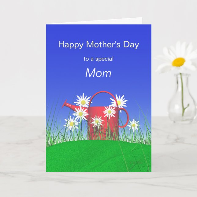 Mothers Day for Mom Daisies and Watering Can Card (Small Plant)