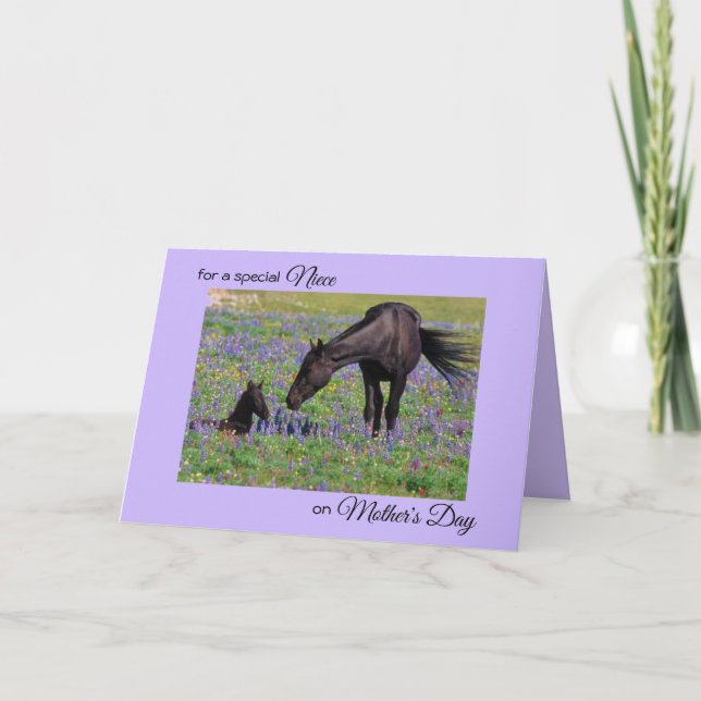 Mother's Day for Niece Mare & Foal Bluebells Photo Card (Front)