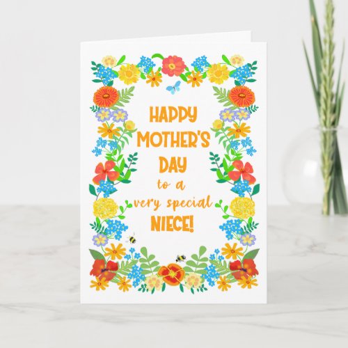 Mothers Day For Niece with Pretty Floral Border Card