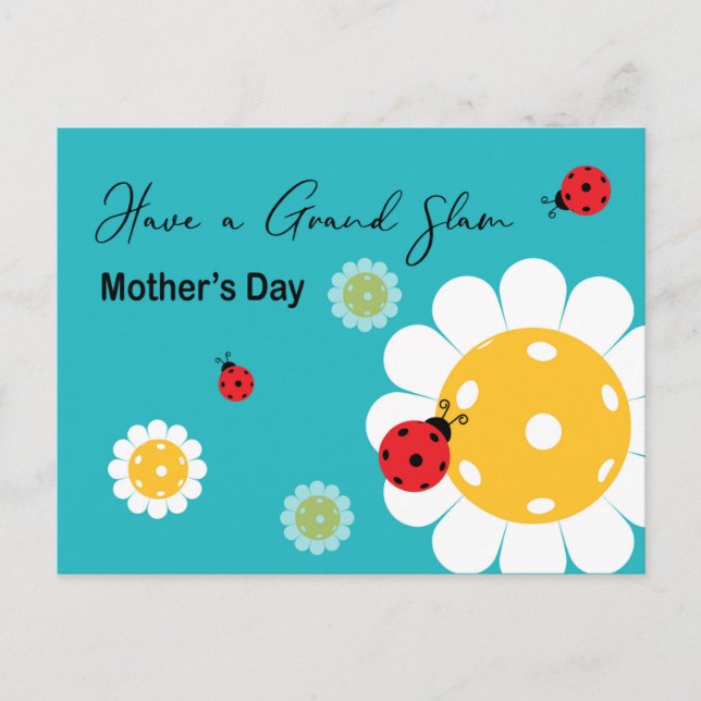Mother's Day for Pickleball Mom, turquoise Postcard (Front)