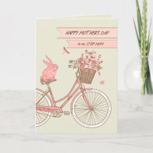Mother's Day for Step Mom Retro Bicycle w/Flowers Card
