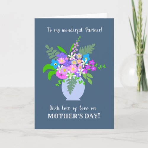 Mothers Day For Wonderful Partner Vase of Flowers Card