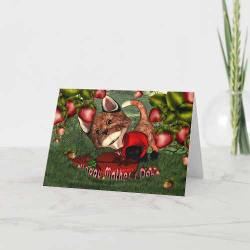 Mothers Day Fox with strawberries and garden Card