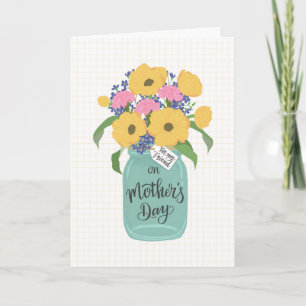 Mother's Day Friend w Mason Jar of Yellow Flowers Card