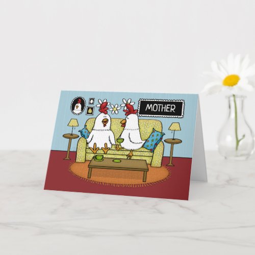 Mothers Day from Daughter Two Hens on Sofa Card