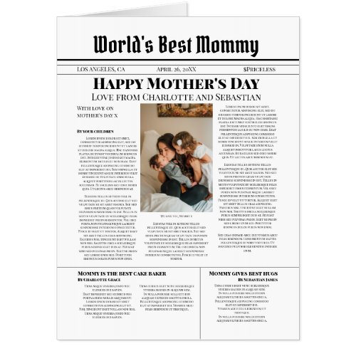 Mothers Day Front Page News Story Personalized Card