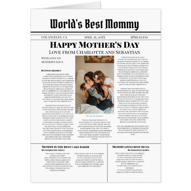 Mothers Day Front Page News Story Personalized Card (Front)