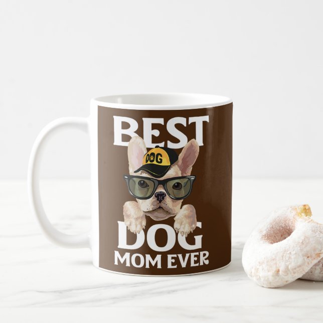 Mothers Day Funny Distressed Cute Graphic Dog Mom Coffee Mug (With Donut)
