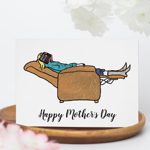 Mothers Day Funny Mom Asleep with Book Cards