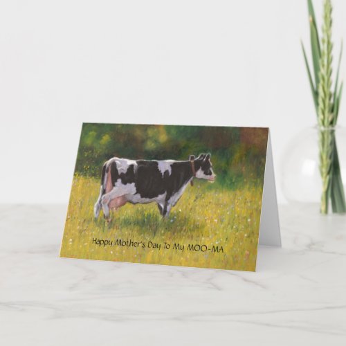 Mothers Day Funny Pun Cow Painting Moo_ma Mama Card