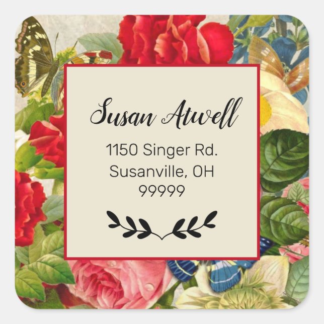 Mother's Day Garden Carnations Roses Address Square Sticker (Front)