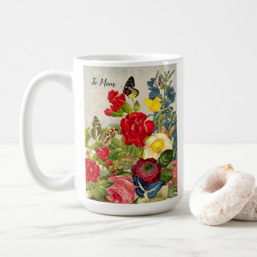 Mothers Day Garden Carnations Roses Butterflies Coffee Mug