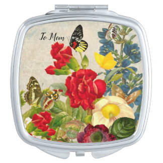 Mother's Day Garden Carnations Roses Butterflies Compact Mirror