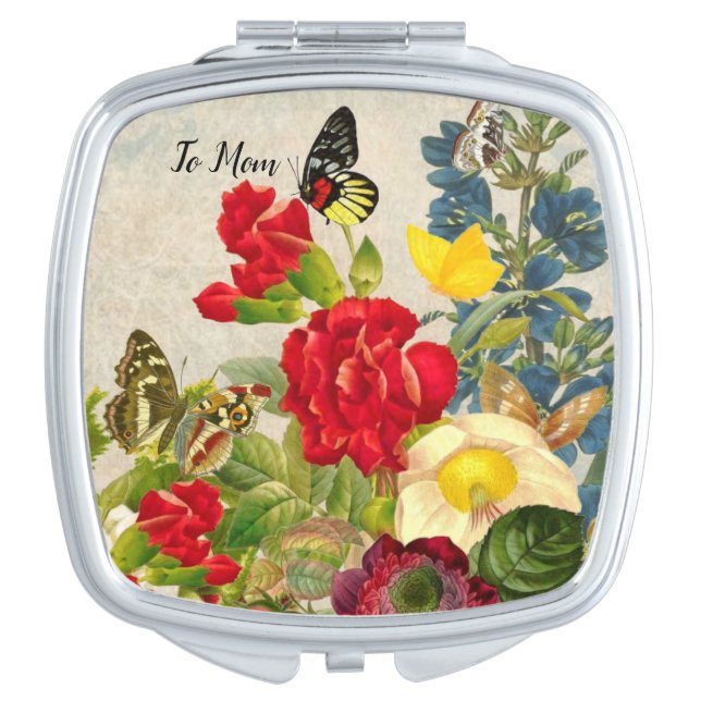 Mother's Day Garden Carnations Roses Butterflies Compact Mirror (Front)