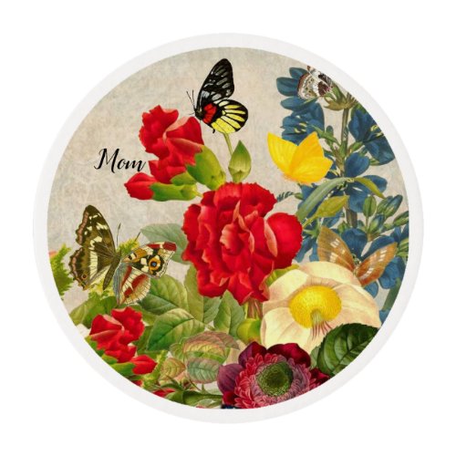 Mothers Day Garden Carnations Roses Butterflies Edible Frosting Rounds