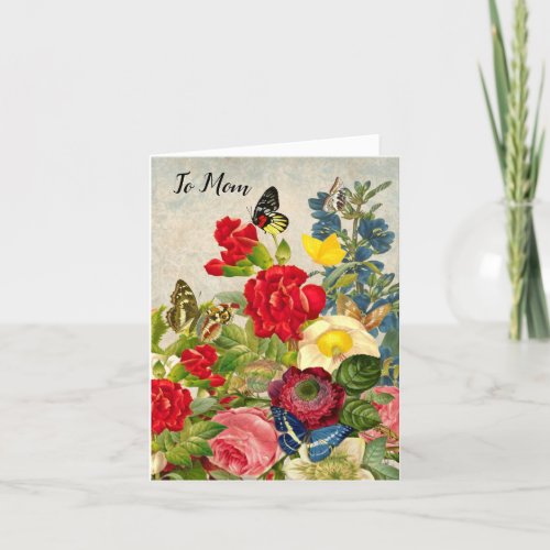 Mothers Day Garden Carnations Roses Butterflies Holiday Card