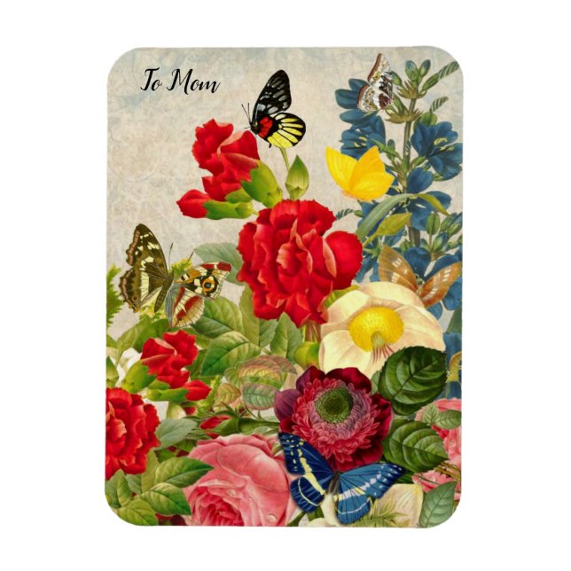 Mother's Day Garden Carnations Roses Butterflies Magnet (Vertical)