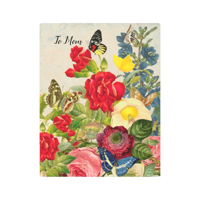 Mother's Day Garden Carnations Roses Butterflies Metal Print (Front)