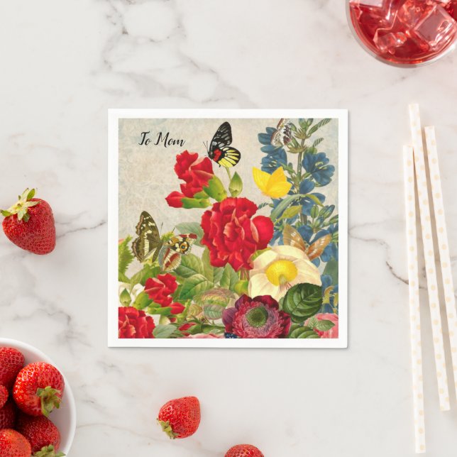 Mother's Day Garden Carnations Roses Butterflies Napkins (Insitu)