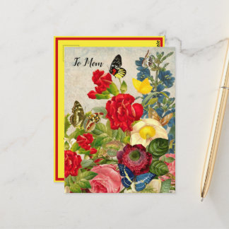 Mother's Day Garden Carnations Roses Butterflies Postcard