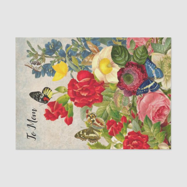 Mother's Day Garden Carnations Roses Butterflies Tissue Paper (Front)