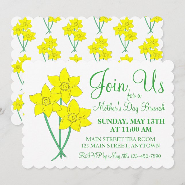 Mother's Day Garden Party Brunch Daffodil Flowers Invitation (Front/Back)