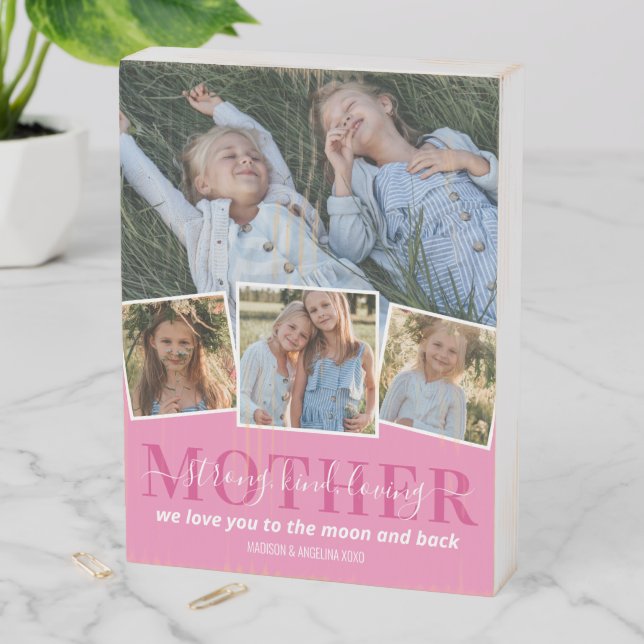 Mothers Day Gift | 4 Photo Collage Wooden Box Sign (In Situ Vertical)