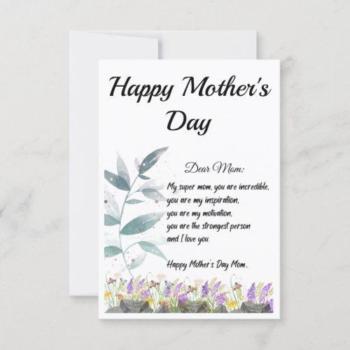 Mothers day Gift CardHappy Mothers Day Thank You Card