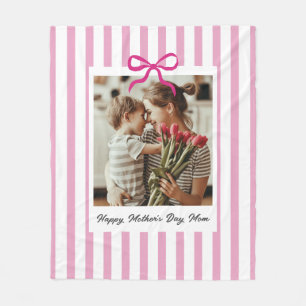 Mother's Day Gift for Best Mom Custom Photo Stripe Fleece Blanket