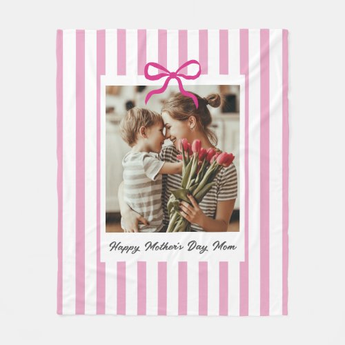 Mother's Day Gift for Best Mom Custom Photo Stripe Fleece Blanket