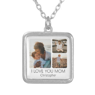 Mother's Day Gift for Mom Customizable 3 Photo Silver Plated Necklace