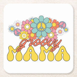 Mother's Day Gift Groovy Mama Square Paper Coaster