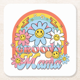 Mother's Day Gift Groovy Mama Square Paper Coaster