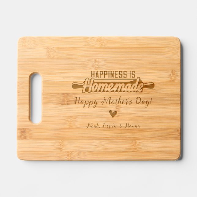 Mother's day gift happiness homemade  engraved cutting board (Front)